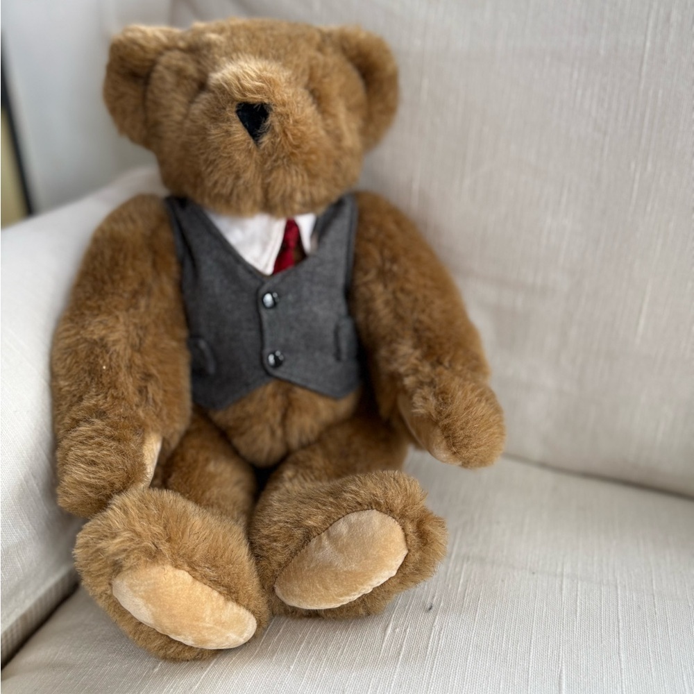Vermont Teddy Bear Company Brown Teddy Bear with Gray Vest and tie